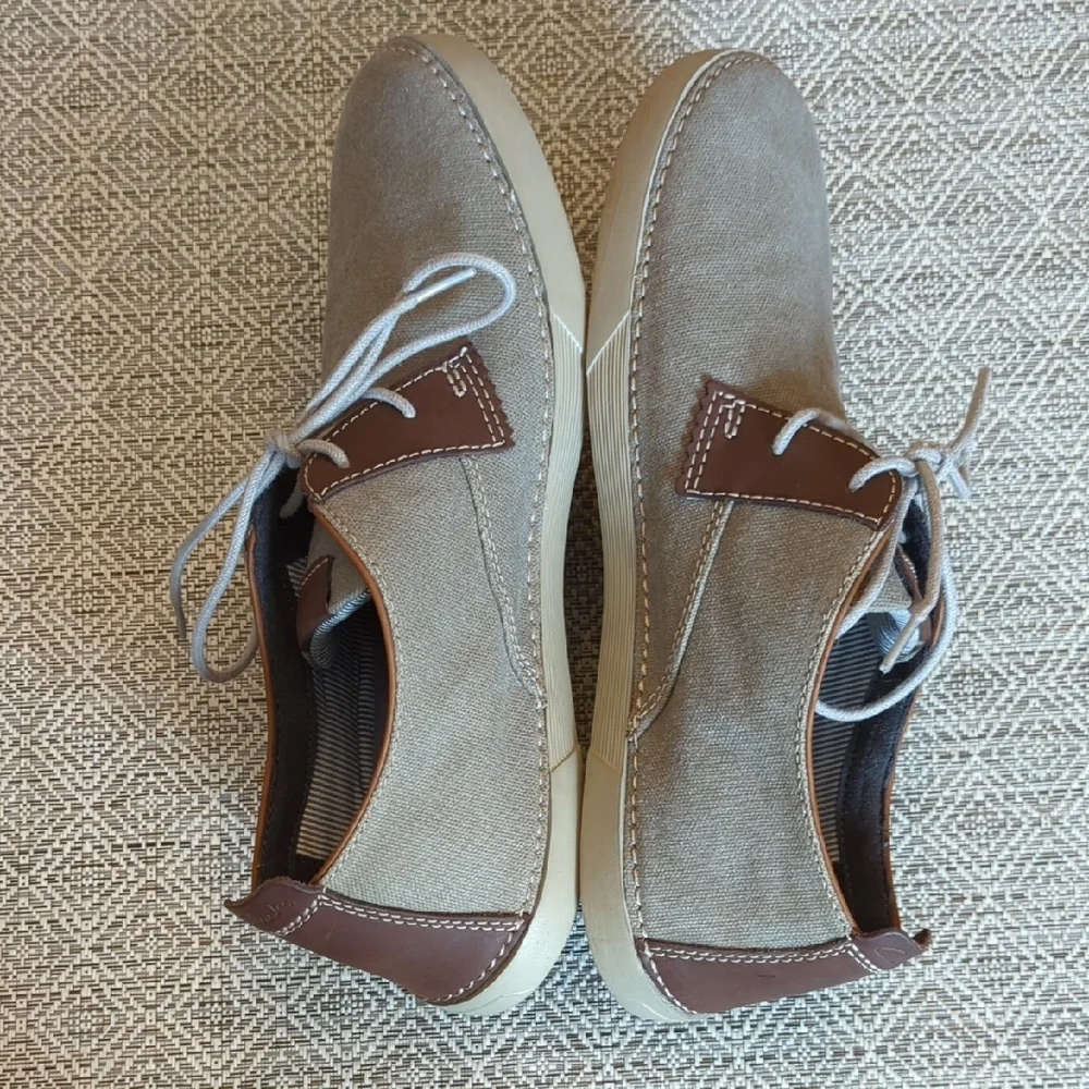 Clarks Men's Neelix Vibe Casual Cavas And Leather Olive/Taupe Oxford Boat Shoes